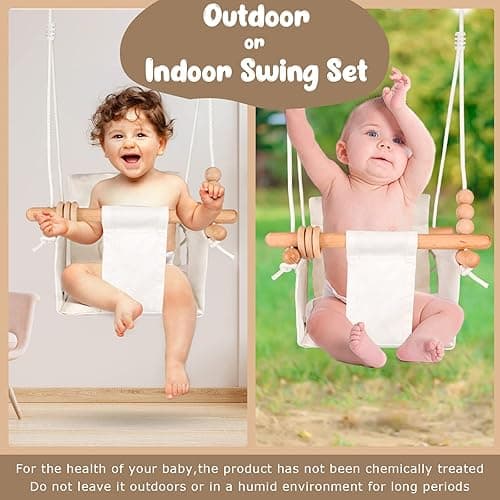 Tislly Baby Swing Outdoor Indoor for Infants, Toddler Swing Seat with Safety Belt, Canvas Hanging Swings Outside Tree Swing Great Gift for Baby Boys Girls Kids Lovers - White Checkered thumbnail 6