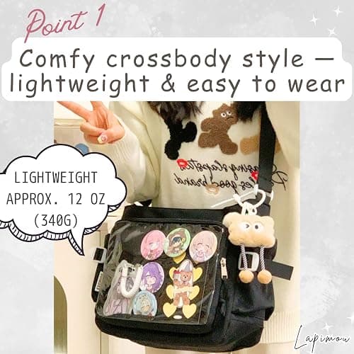 Lapimou Ita Bag Cute Kawaii Shoulder Crossbody Pin Display Ita Purse with Insert thumbnail 3
