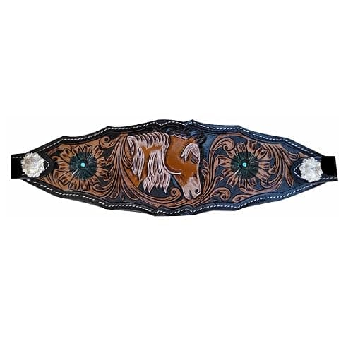 Majestic Ally Equestrian Designer Bronc Halter for Horses, Hand-Tooled Leather Nose, Padded Nylon Crown and Noseband thumbnail 7