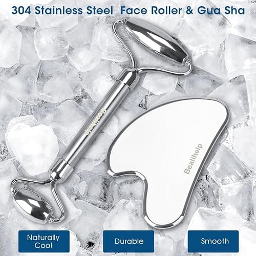 Bealihelp Face Roller and Gua Sha, Stainless Steel Facial Roller and Guasha Tool for Face, Skin Care Roller for Wrinkles and Lifting, Improve Puffiness, Metal Face Massager for Eyes, Neck Tighten thumbnail 2