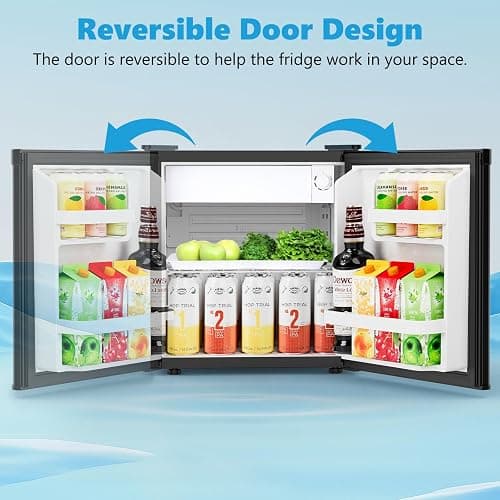 Electactic 1.6 Cu.ft Mini Fridge with Freezer, Compact Single Reversible Door Refrigerator, Adjustable Thermostat, Ultra Quiet, Energy Efficient for Office, Dorm, Bedroom, Apartment -Black - Black thumbnail 5