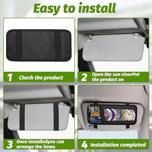 CD Visor Holder for Car, Large Capacity CD & DVD Visor Case, Vehicle Visor Storage Organizer with 12 Disc Sleeves, 1 Mesh Pocket 1 Pen Holder and & Elastic Band (Black) thumbnail 5