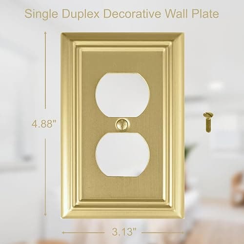 OKAWYC Single Duplex Outlet Light Switch Cover Adler Metal Wall Plate, 4-Pack Brushed Brass 1 Gang, for Receptacle Light Switch, Switch Cover Decorative Wallplate, Durable thumbnail 3