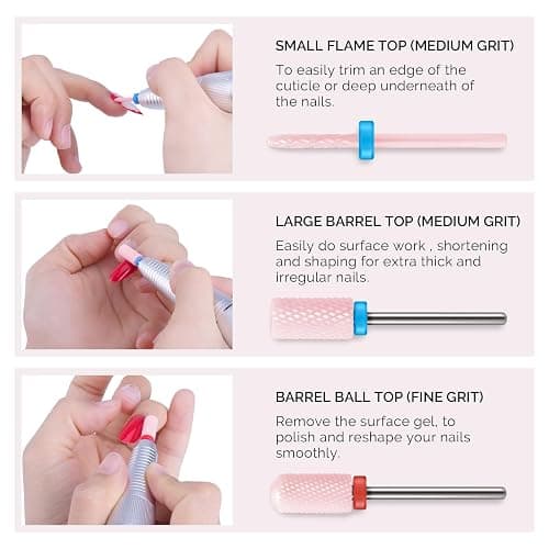 MelodySusie Ceramic Nail Drill Bits Set, 3/32'' (2.35mm) Professional Acrylic Nail File Drill Bit for Manicure Pedicure Cuticle Gel Nail Polishing, 5Pcs, Pink thumbnail 4