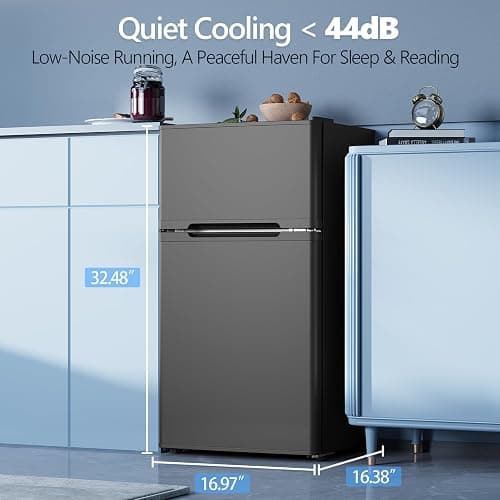 Electactic 2.5 Cu.Ft Mini Fridge with Freezer, Double-Door Compact Refrigerator, Adjustable Glass Shelves, Mechanical Thermostat & Leveling Feet, Space-Saving for Apartment/Dorm/Office, Black thumbnail 2