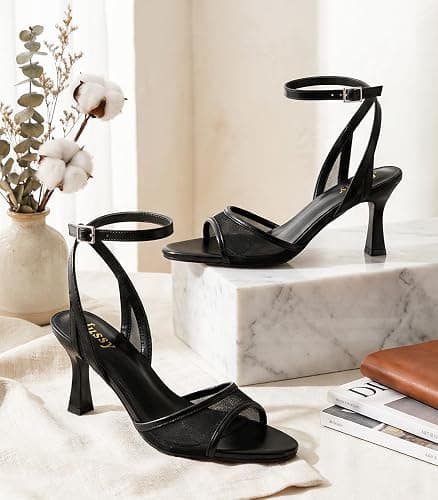 Jussy Kitten Heels for Women Pointed Open Toe Strappy Heeled Sandals Shoes | 3.35 Inch Stiletto High Heels,True to Size, Anti-Slip Rubber Sole, Comfy,Stylish, Wedding Bridal Prom Summer Dress Shoes thumbnail 8