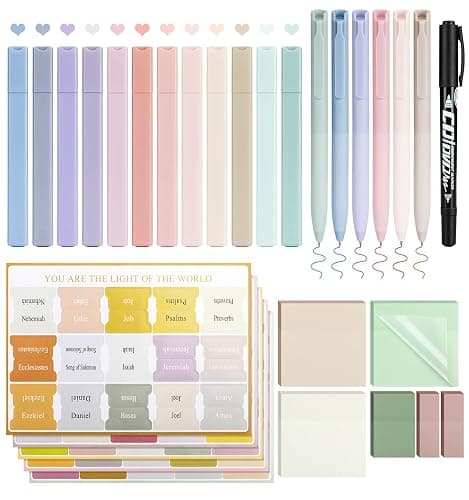 30 Pcs Bible Journaling Kit, Colored Bible Study Supplies, 12 Pastel No Bleed Highlighters and 6 Colored Pens, Transparent Sticky Notes and Bible Tabs Set and More, Book Annotation Kit for Women & Men - Image 1