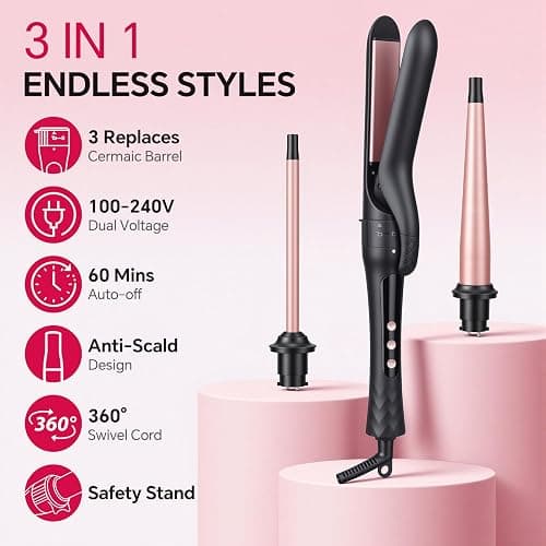 YEGUBEGU 3 in 1 Curling Iron Set with Flat Iron Hair Straightener | Ceramic Wand Curler with 14 Temps & LCD Display for Short Long Hair, Dual Voltage for Travel, for Natural Waves, Spiral Curls thumbnail 5