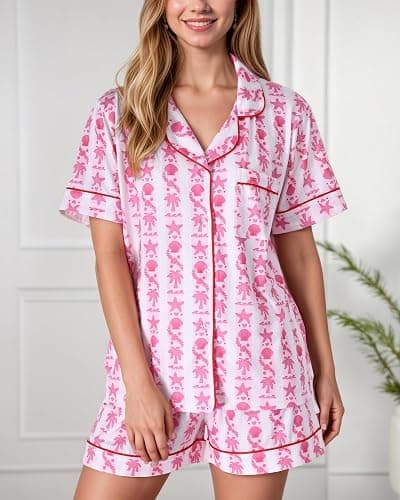 Pajamas for Womens Set Summer 2 Pece Pjs Matching Shorts Set Loungewear Palm Sleepwear for Beach Vacation, Holiday thumbnail 4