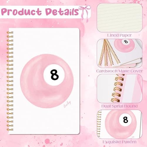 CNhoqc Pink Spiral Journal Notebook - 4 Pcs A5 Pink Watercolor Coquette Bow Lined Pages Hardcover Spiral Bound Journal Subject Notebook Work School Note Taking Supplies Women Men Birthday Graduation thumbnail 4