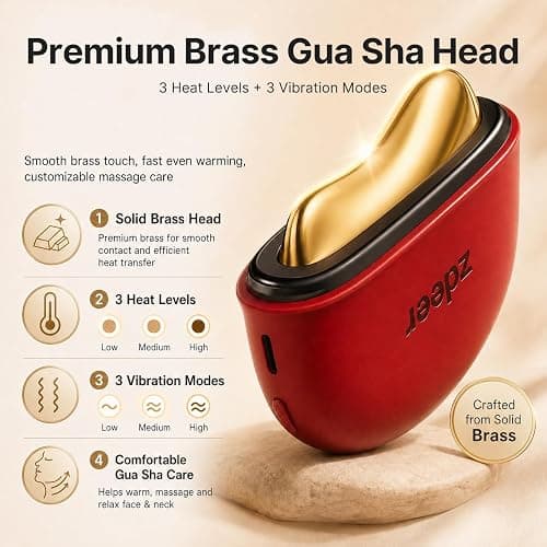 ZDEER GS5 Brass Heated Electric Gua Sha Facial Sculpting Tool with Vibration, Women's Facial Massager, LED Red Light Therapy for Neck & Face, Skin Firming Device, Premium Birthday Gift for Women, Red | Brass Heated Electric Gua Sha Facial Sculpting Tool with Vibration thumbnail 4