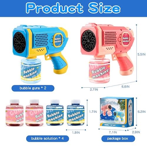 EagleStone 2 Pack Bubble Gun Machine for Kids, Automatic Light Up Bubble Blower with 4 Bottles 10 Bags Refill Solution, Bubble Guns Blaster for Toddlers, Outdoor Toys Gifts, Wedding Easter Party Favor thumbnail 2