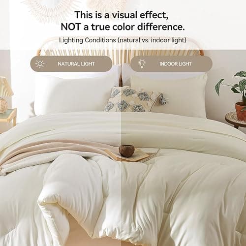 ROSGONIA Queen Comforter Set Ivory, 3pcs(1 Boho Ivory Comforter & 2 Pillowcases) All Season Soft Bedding Lightweight Bedspread Blanket Quilt Bed thumbnail 3