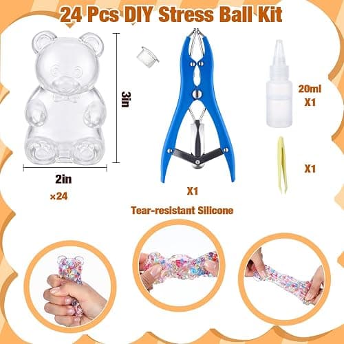 Simgoing 24 Pcs DIY Stress Ball Making Kit, Blank Ball Skin, Bear | Vacuum Device Expander Tool Included, Your Own Fidget Pressure Balls, Sensory Relief for Adults, DIY Craft Activity Set thumbnail 3