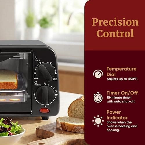 Elite Gourmet ETO236 Compact 2-Slice Toaster Oven, 15-Min Timer, Black | Bake, Broil, Toast & Adjustable Temperature, Countertop Design - fits small kitchens, dorms and RVs thumbnail 4