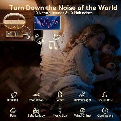 Vivilumens Wake Up Light Sunrise Alarm Clock - White Noise Sound Machine with 20 Soothing Sounds Sleep Better, Weekdays/Weekends Dual Alarms, Bedroom Bedside Lamp, Gift for Heavy Sleepers thumbnail 5