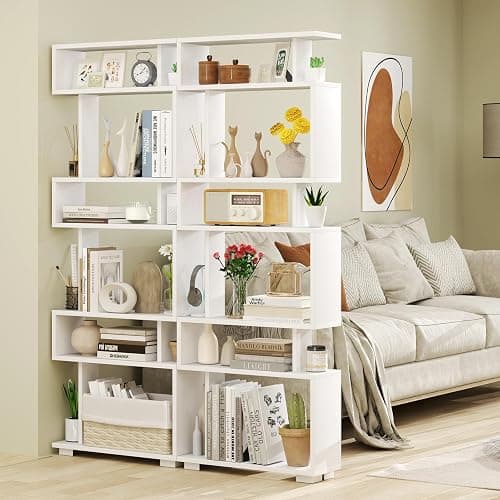 Giantex 6-Tier Geometric Bookcase, 64" Tall S-Shaped Bookshelf with Anti-Tipping Kit, Wood Freestanding Decorative Storage Display Shelves for Living Room, Bedroom & Home Office, White thumbnail 5