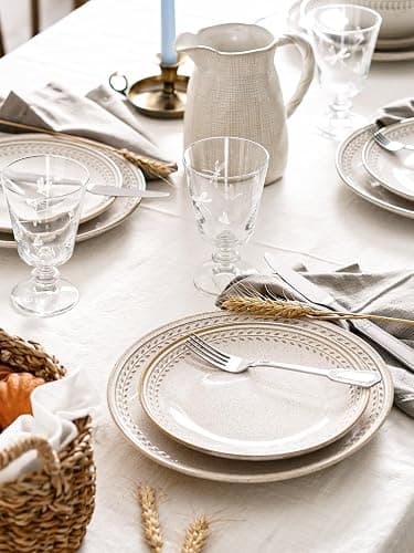 LE TAUCI 24 Piece Dinnerware Sets for 8, Large Plates and Bowls Sets, Ceramic Dishes Set for 8, Modern Stoneware Tableware, Chip Resistant, Ideal for Hosting, Reactive Beige (8"&10" Plate, 27oz Bowl) thumbnail 8