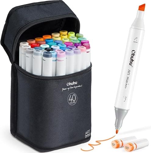 Ohuhu Alcohol Markers - Double Tipped Art Marker Set for Artists Adults Coloring Illustration - Alcohol-based Refillable Ink - 40 Colors - Chisel & Fine Dual Tips - Oahu of Ohuhu Markers - Image 1