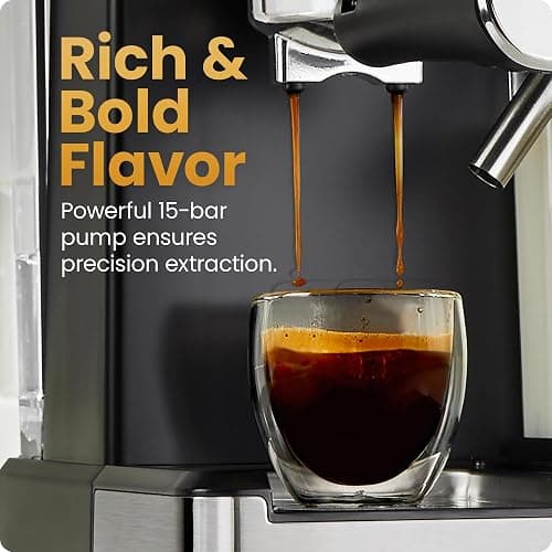 Chefman CaféMaster Pro Espresso Machine, Brew Single or Double Shots, Coffee Maker with Built-In Milk Frother for Cappuccino & Latte, XL 1.8 Liter Removable Water Reservoir - Stainless Steel thumbnail 4