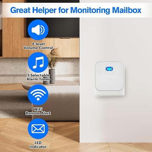 Smart Mailbox Sensor with WiFi,Mailbox Alert for Delivered Mail,500 ft Long Range Wireless Mailbox Alarm with LED Light and Sound Reminders,Mailbox Security System 2.4G WiFi Compatible thumbnail 4