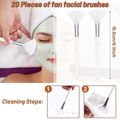 20 Pieces Fan Brushes Facial Applicator Brush Soft Makeup Mask Acid Applicator Brush Esthetician Cosmetic Brush for Mud Cream, Makeup Peel (White) thumbnail 2