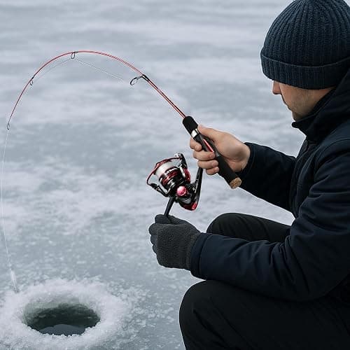 WIDDEN Ice Fishing Rod and Reel Combo, 27" Medium Light Spinning Ice Fishing Pole, Gear with Tackle Box Kit, Line, Lures for Saltwater, Freshwater Trout, Bass, Walleye thumbnail 7