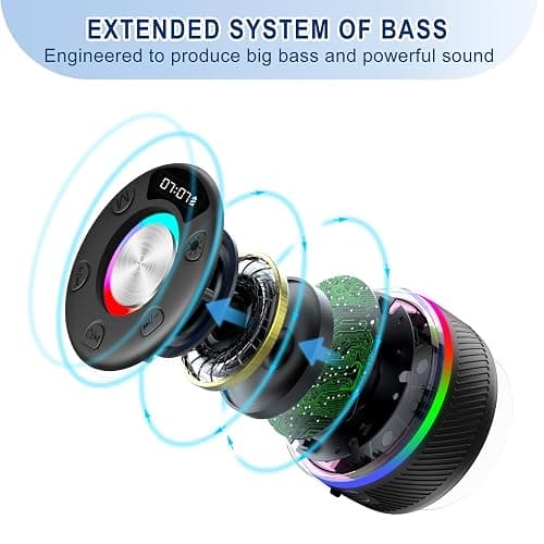 Bluetooth Speaker, Shower Speaker, IP7 Waterproof Portable Speakers Bluetooth 5.4 with HD Sound, RGB Light/LED Display/Hands-Free Call/Suction Cup Perfect for Bathroom Sing-Along Stocking Stuffers thumbnail 2