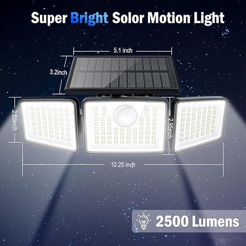 daphino 2500LM Solar Lights Outdoor with Motion Sensor,3 Head 270° Wide Angle Street Area Lights, IP65 Waterproof Security Lighting with 3 Modes(Non-Remote,2 Pcs) thumbnail 8