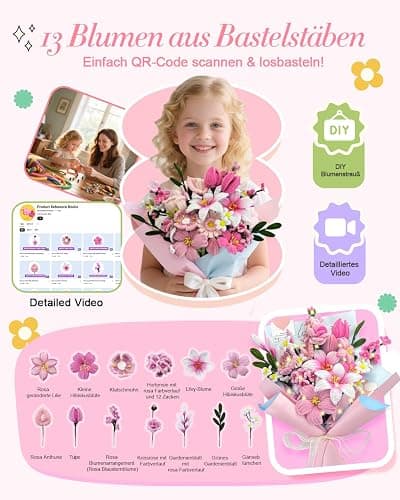 Pfeifenreiniger Blumen Set, 500 Stück Pfeifenputzer zum Basteln Blumen, Kinder Basteln Geschenk Mädchen 6 7 8 9 10 12+ Jahr und Erwachsene, zum Geburtstag Weihnachtsdeko thumbnail 3