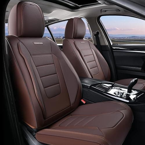 Coverado Car Seat Covers Full Set, Nappa Leather Seat Covers for Cars, Car Seat Protector Car Seat Cushion, Front and Back Seat Protectors Cushions Universal Fit for Most Cars Vehicles(Brown) thumbnail 2