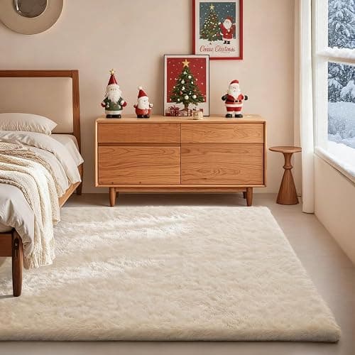 Ophanie Area Rugs for Bedroom, Christmas Upgrade Non-Slip Ivory Fluffy Soft Shag Living Room Carpet, Indoor Floor 4x6 Fuzzy Shaggy Living Room Plush Nursery Rug for Kids Home Dorm Decor Aesthetic - Image 1