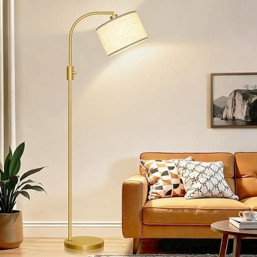 Nintiue Upgraded Modern Arc Dimmable Tall Standing Floor Lamp with Linen Shade, 1200 Lumens LED Bulb Included, for Living & Reading Room, Bedroom, Office & Nursery, Gold thumbnail 5