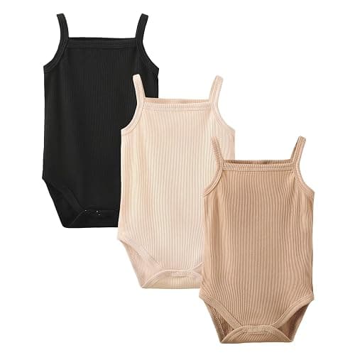 OPAWO Onsies for Baby Girls' Bodysuits 3 Pack Neutral Baby Clothes Spaghetti Strap & Long Sleeve Fall Baby Undershirt 0-2T - Image 1