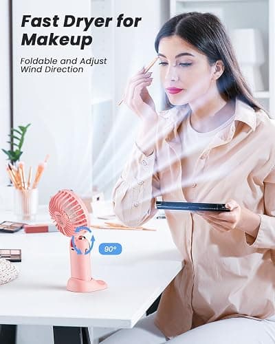 coldSky Portable Handheld Fan, 4000mAh Battery Operated with LED Display, Handheld/Neck/Desk 3 in 1 Personal Small Fan, 90° Foldable Desk Fan with Base, 5 Speed Lash Makeup Fan for Women thumbnail 5