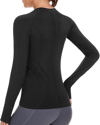 Stelle Womens Seamless Workout Top Yoga Athletic Shirt with Thumb Hole Breathable for Sports Running Slim Fit thumbnail 2