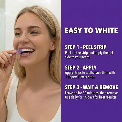Purple Whitening Strips, 28 Strips Color Correcting Purple Teeth Whitening Strips for Sensitive Teeth, Removes Yellow Stains, Enamel Safe | 30 Min Instant | 90-Day Long-Lasting Results thumbnail 6