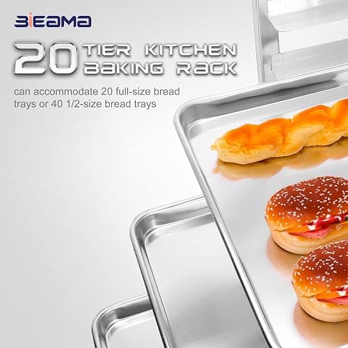 BIEAMA 20-Tier Sheet Pan Rack, NSF Bun Pan Rack, Aluminum Bakery Rack, Home Commercial Kitchen Bakery Cooling Rack, 4 Wheels thumbnail 5