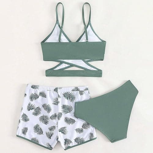 XINYUNZU Mädchen Bikini Set mit Badeshorts Hawaii Badeanzug 3-Teilig Bademode Schwimmanzug Swimsuit Girls Strand Badebekleidung Badeanzüge für Kinder 3-12 Jahre thumbnail 4