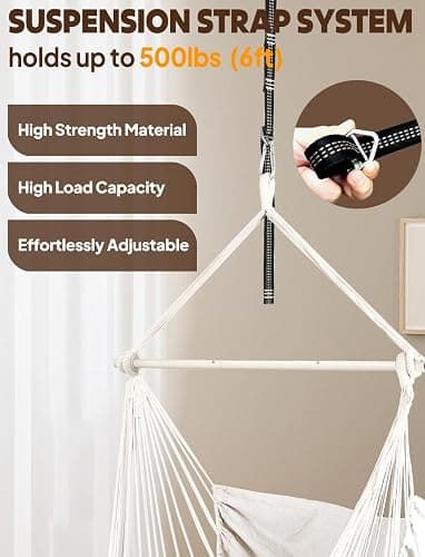 Chihee Hammock Chair Hanging Swing Max 500 Lbs 2 Cushions Included Metal Spreader Bar with Anti-Slip Grooves Portable Hanging Chair Side Pocket Large Macrame Bohemian Chair Indoor Outdoor thumbnail 3
