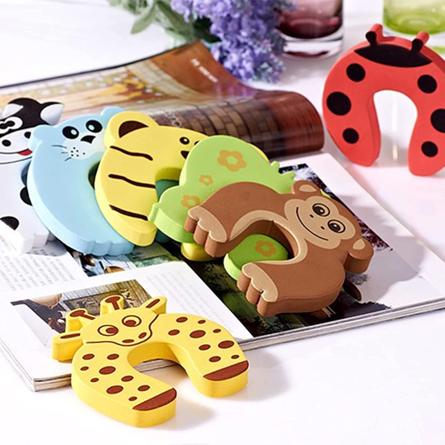 7Pcs Baby Safety Door Stop, Child Safety Door Guards, Animal Design Baby Finger Protector Prevent Finger Pinch Injuries, Slamming Door and Child Or Pet from Getting Locked in Room thumbnail 7