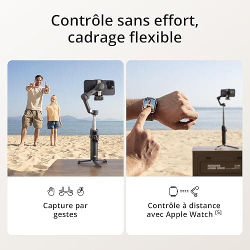 DJI Osmo Mobile 7P pour iPhone, Stabilisateur Nacelle, Android, Suivi natif, Éclairage, Nacelle pour téléphone à 3 axes, Lancement rapide, Édition en un seul clic,Barre d’extension et trépied intégrés thumbnail 6