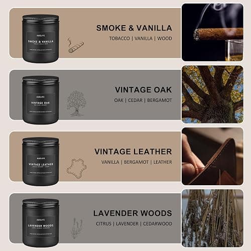Scented Candles Set | Men Candle Set, Scented Candles for Home, Gifts for Men Aromatherapy Gift Set - 4 Pack Manly Gifts for Dad Fathers Day, Soy Candle of Leather/Smoke & Vanilla/Oak/Lavender thumbnail 2