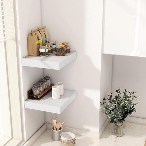 Fun Memories 12 Inch Floating Shelf, Rustic Wood Wall Shelves for Wall Decor & Storage, 12 x 12 Floating Shelf for Living Room, Bathroom, Bedroom, White, Set of 2 thumbnail 2