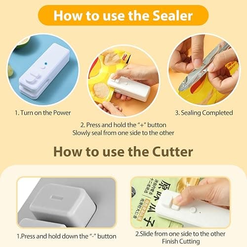 WOSERLD Mini Bag Sealer 2 in 1 Heat Sealer Bag Sealer and Cutter, Bag Sealer for Snacks, Lithium battery bag resealer for chip bags portable sealer kitchen food packaging seal (pink) thumbnail 5