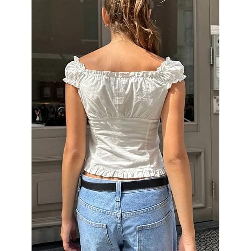 Women's Summer Button Down Crop Tops Cap Sleeve Y2k Slim Fitted Shirts Babydoll Coquette Tops Blouse thumbnail 6