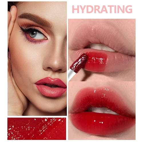 Eakroo 6 Colors Lip Tint Stain Mini Liquid Lipstick, Korean Lip Gloss Moisturizing Natural, Multi-Use Lip and Cheek Tint, Non-Stick Cup, Lightweight, High Pigment, Long-Lasting, Vivid Color - Strawberry thumbnail 3