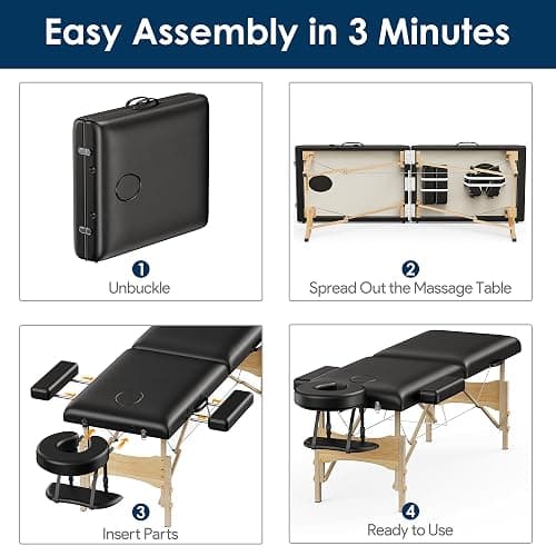 Brelley Massage Table Portable Wooden Lash Bed 24" Wide Adjustable Height 2-Fold Spa Table Foldable Tattoo Bed (Black) thumbnail 8