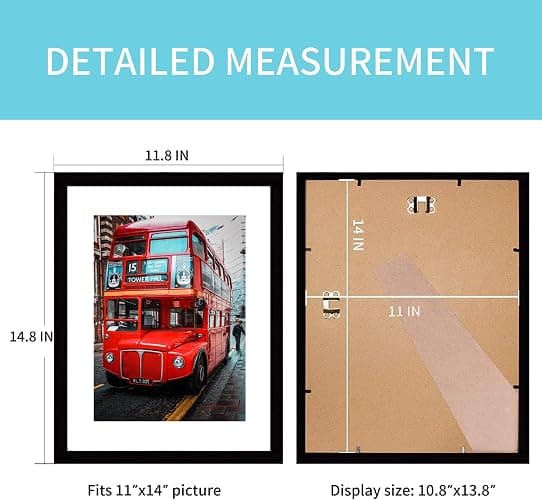 Pojah 11x14 Picture Frame Set of 4, Black Photo Frame With Mat for 8x10 or 11x14 Without Mat, PVC Glass, Wall Home Office Decor thumbnail 3
