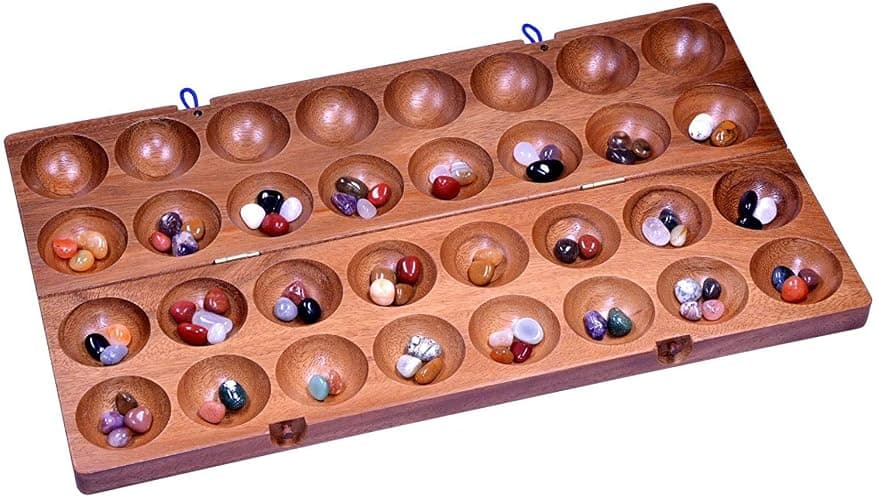 LOGOPLAY Hus - Bao - Kalaha - Mancala - Steinchenspiel - Edelsteinspiel aus Samena-Holz inkl. Edelsteinen - Schlaufenverschluss thumbnail 4
